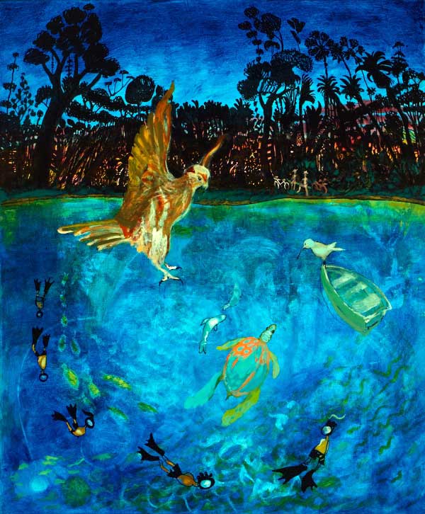 Swim at Dusk at Harper's Cove large painting