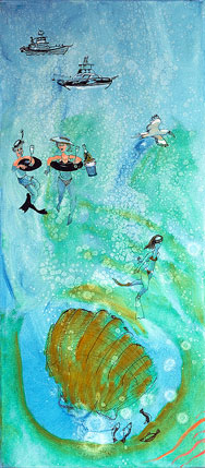 Swim at Midday Triptych painting